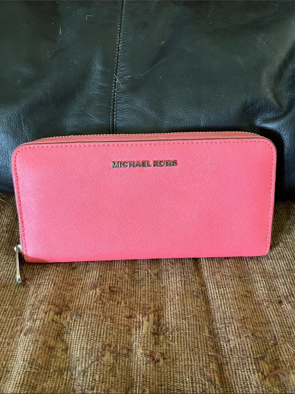 Michael Kors Coral Pink Zip-Around Saffiano Wallet